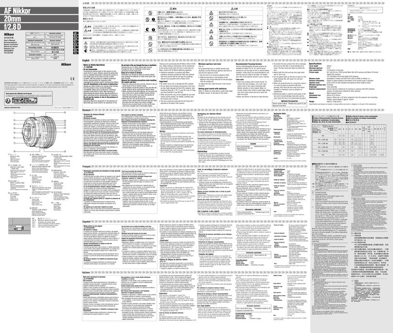 Nikon AF Nikkor 20mm f/2.8D User manual