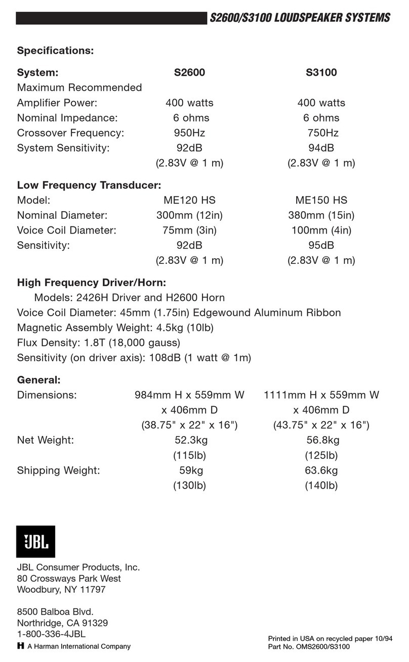 JBL S2600 User manual JBL S2600 User manual