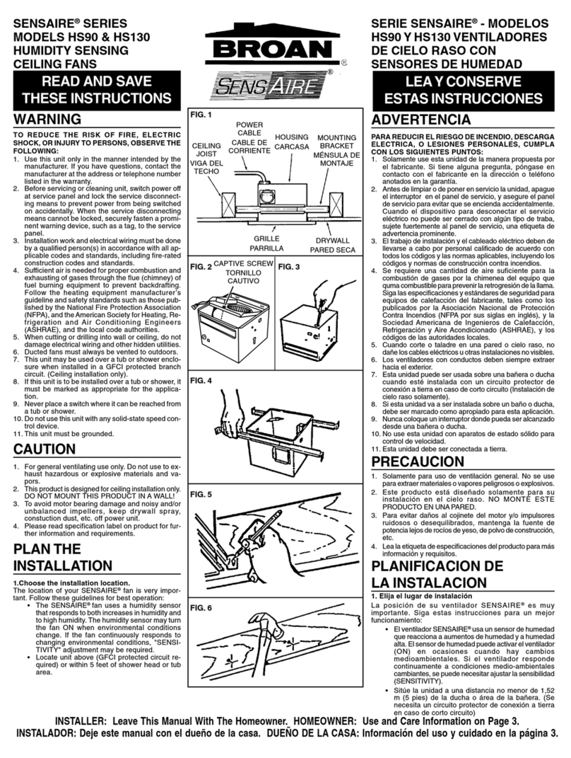 Broan sensaire hs130 instruction manual