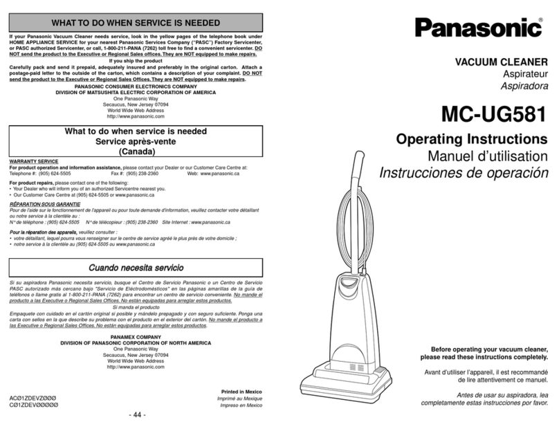 Panasonic MCUG581 - PLATINUM UPRIGHT VAC User manual