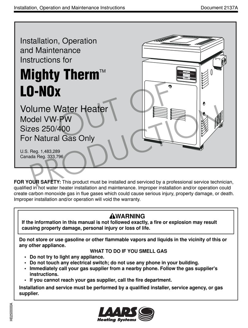 Laars VW-PW Series Installation, operation and maintenance instructions