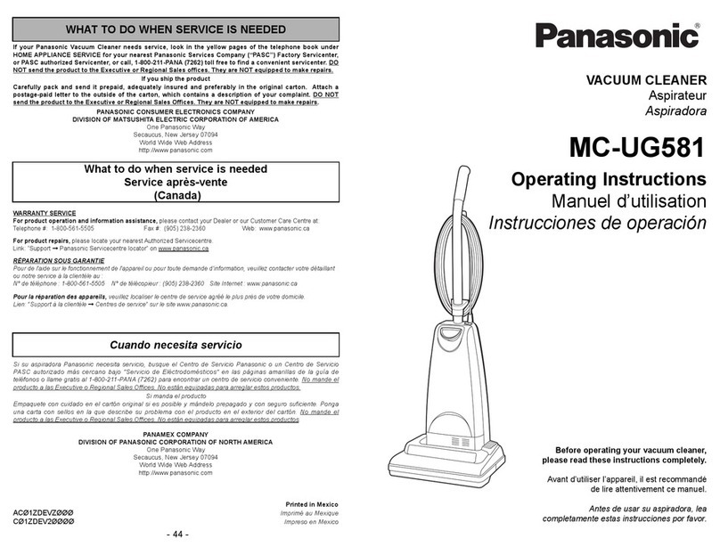 Panasonic MCUG581 - PLATINUM UPRIGHT VAC User manual