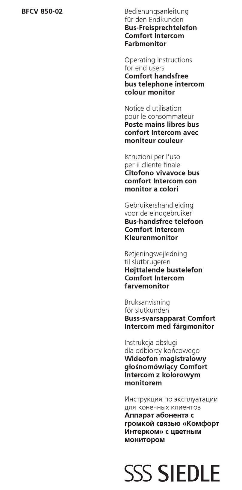SSS Siedle BFCV 850-02 User manual