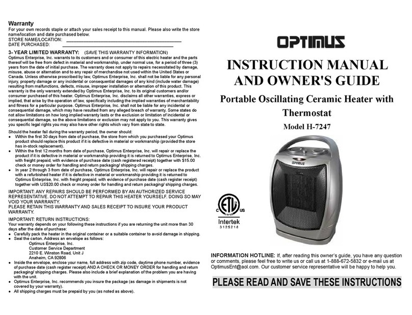 Optimus H-7247 Instruction manual and owner's guide Optimus H-7247 Instruction manual and owner's guide