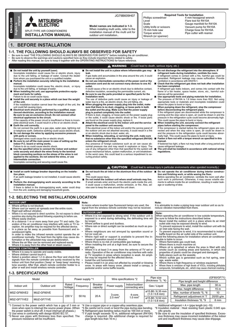 Mitsubishi Electric MSZ-GF60VE2 User manual