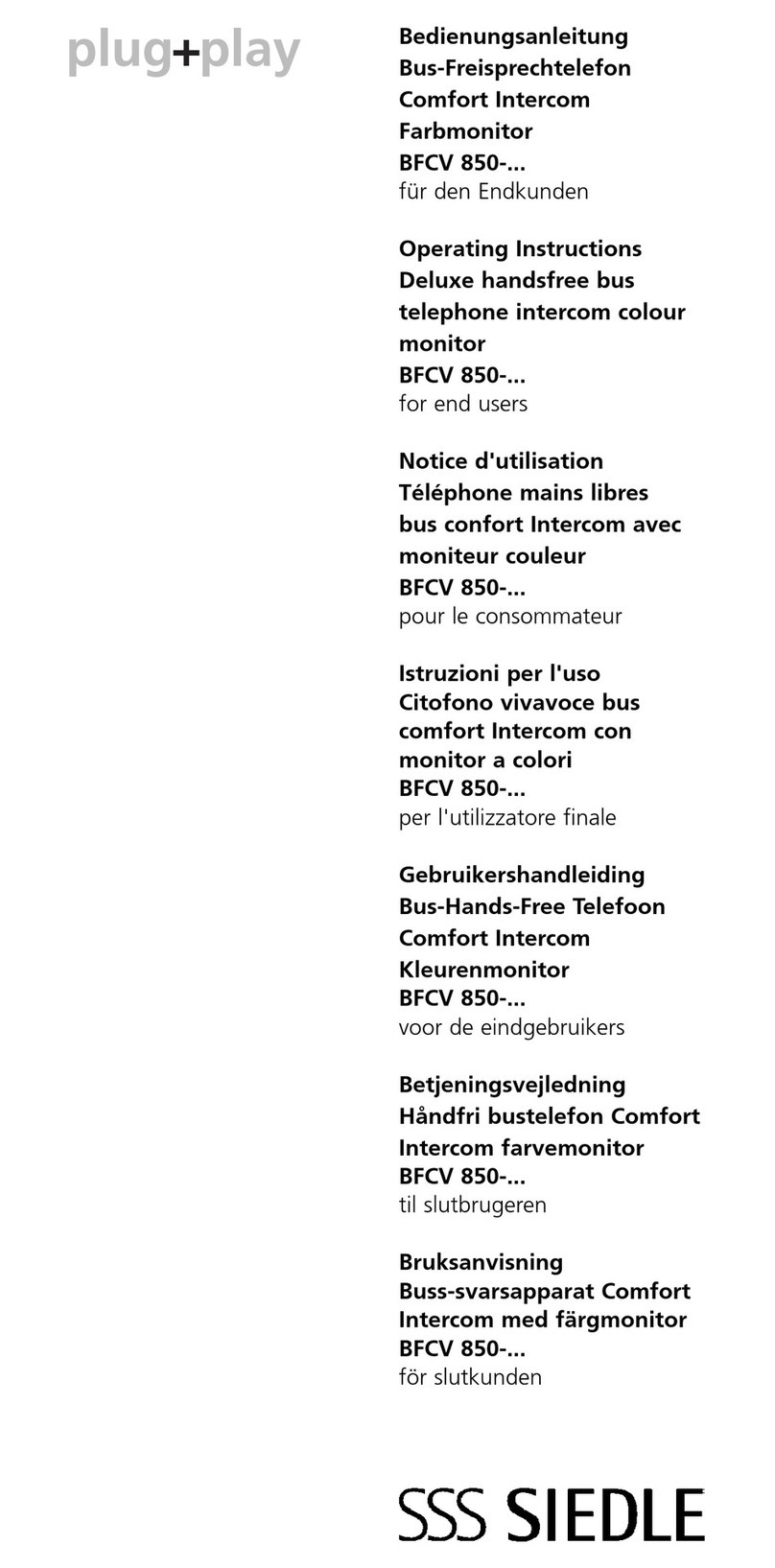 SSS Siedle BFCV 850 Series operating instructions