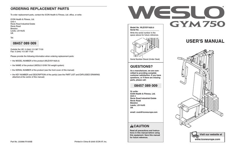 Weslo Gym 750 user manual