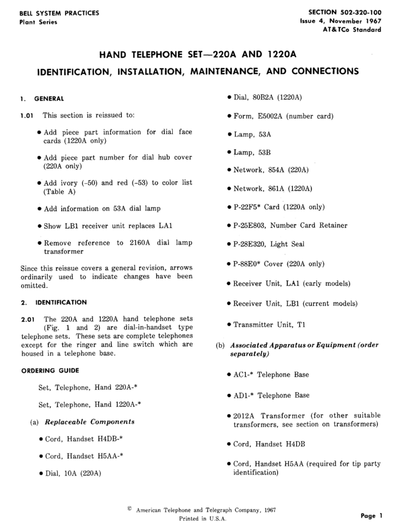 Bell System 220A Installation & maintenance manual
