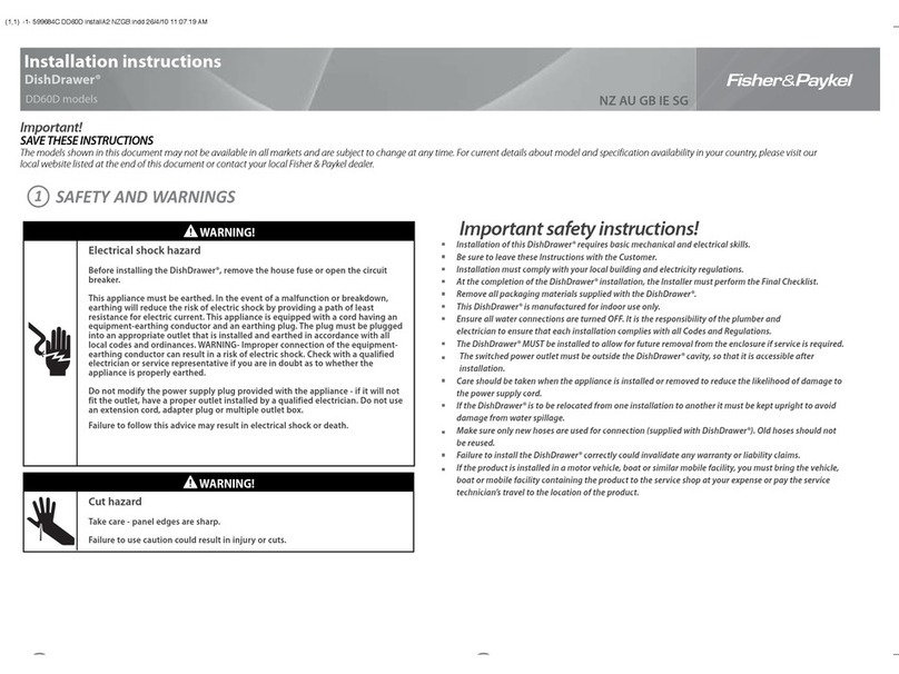 Fisher & Paykel DishDrawer DD60D Series installation instructions