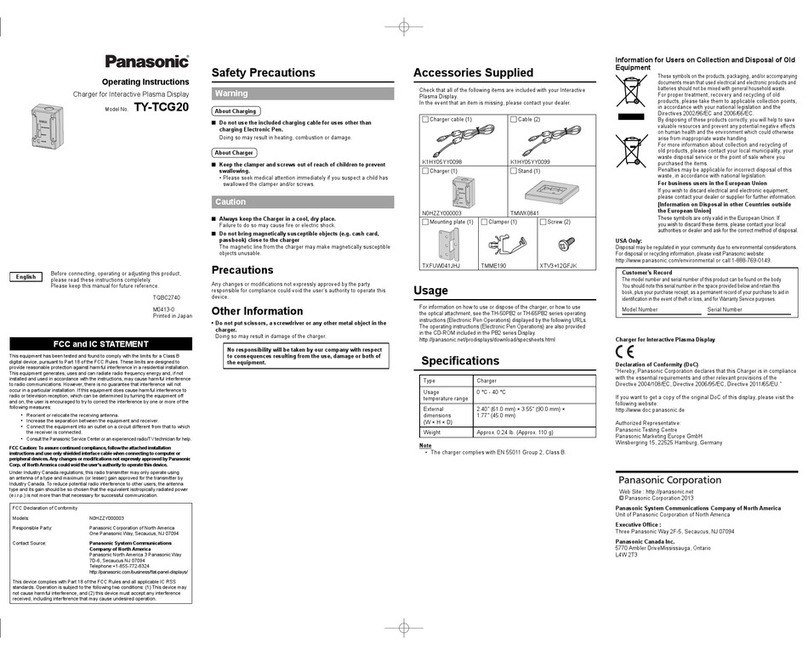 Panasonic TY-TCG20 operating instructions