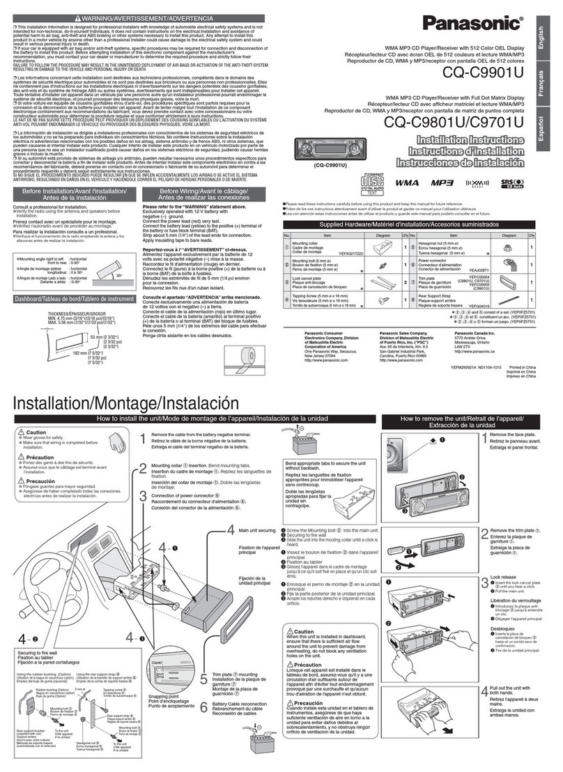 Panasonic CQC9701U - AUTO RADIO/CD DECK installation instructions