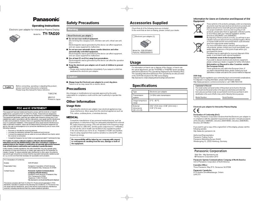 Panasonic TYTAD20 User manual