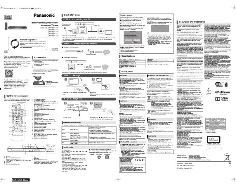 Panasonic DMP-BDT370 Technical specifications