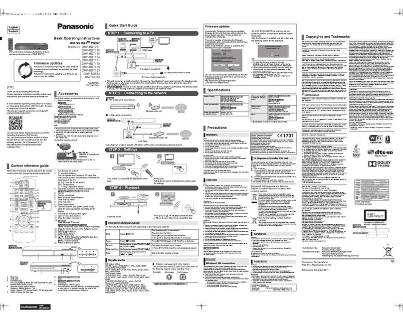 Panasonic DMP-BD833 Technical specifications