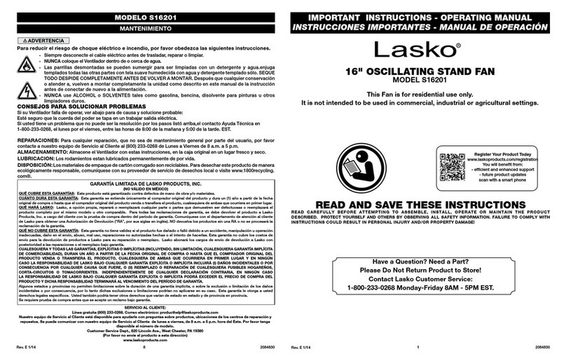 Lasko s16201 User manual