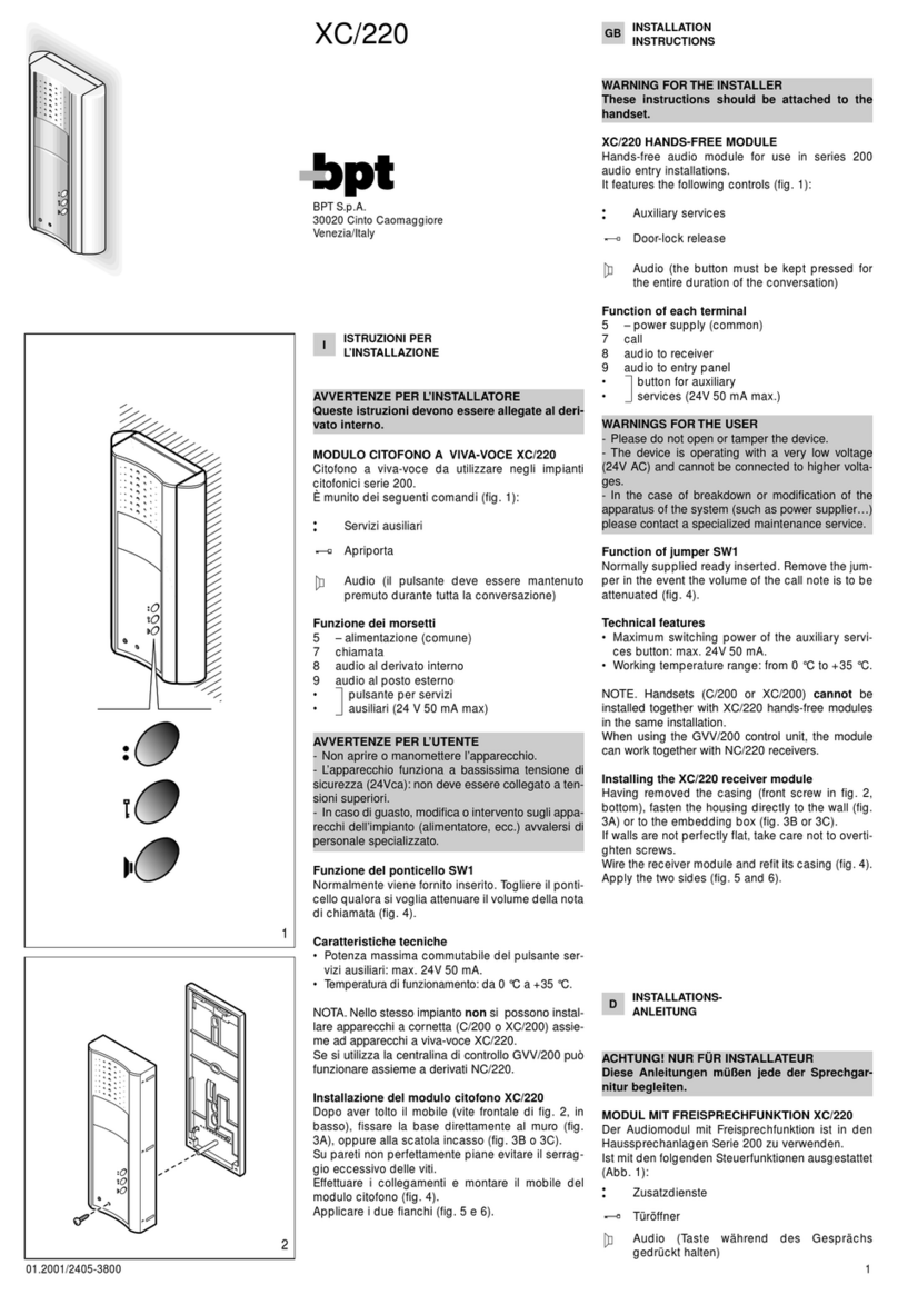 Bpt XC/220 installation instructions