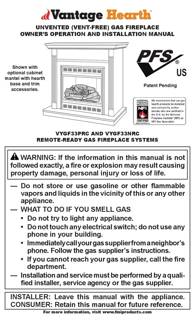 Vantage Hearth VYGF33PRC OWNER'S OPERATION AND INSTALLATION MANUAL