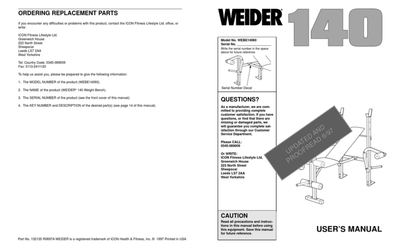 Weider 140 WEIGHT BENCH COMBO user manual