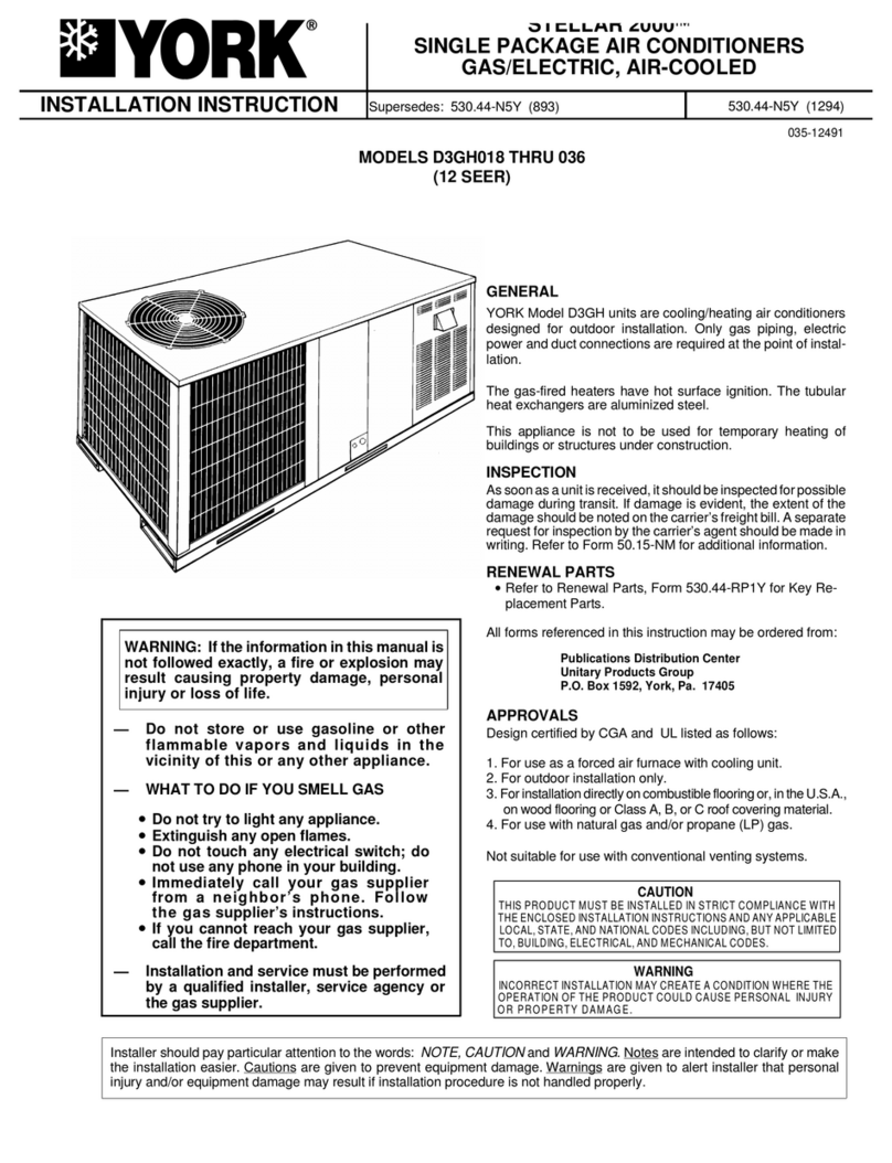 York STELLAR 2000 D3GH018 User manual