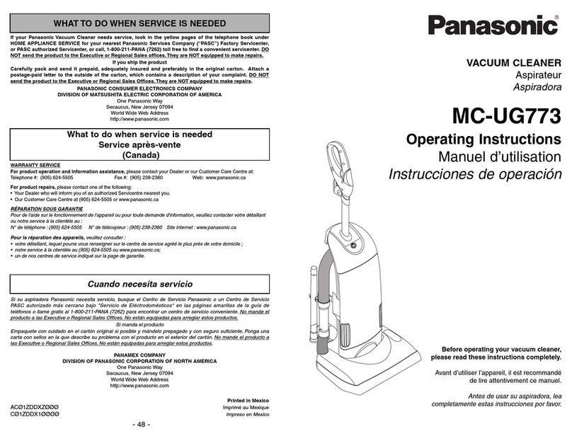 Panasonic MCUG773 - UPRIGHT VACUUM - MULTI LANGUAGE User manual