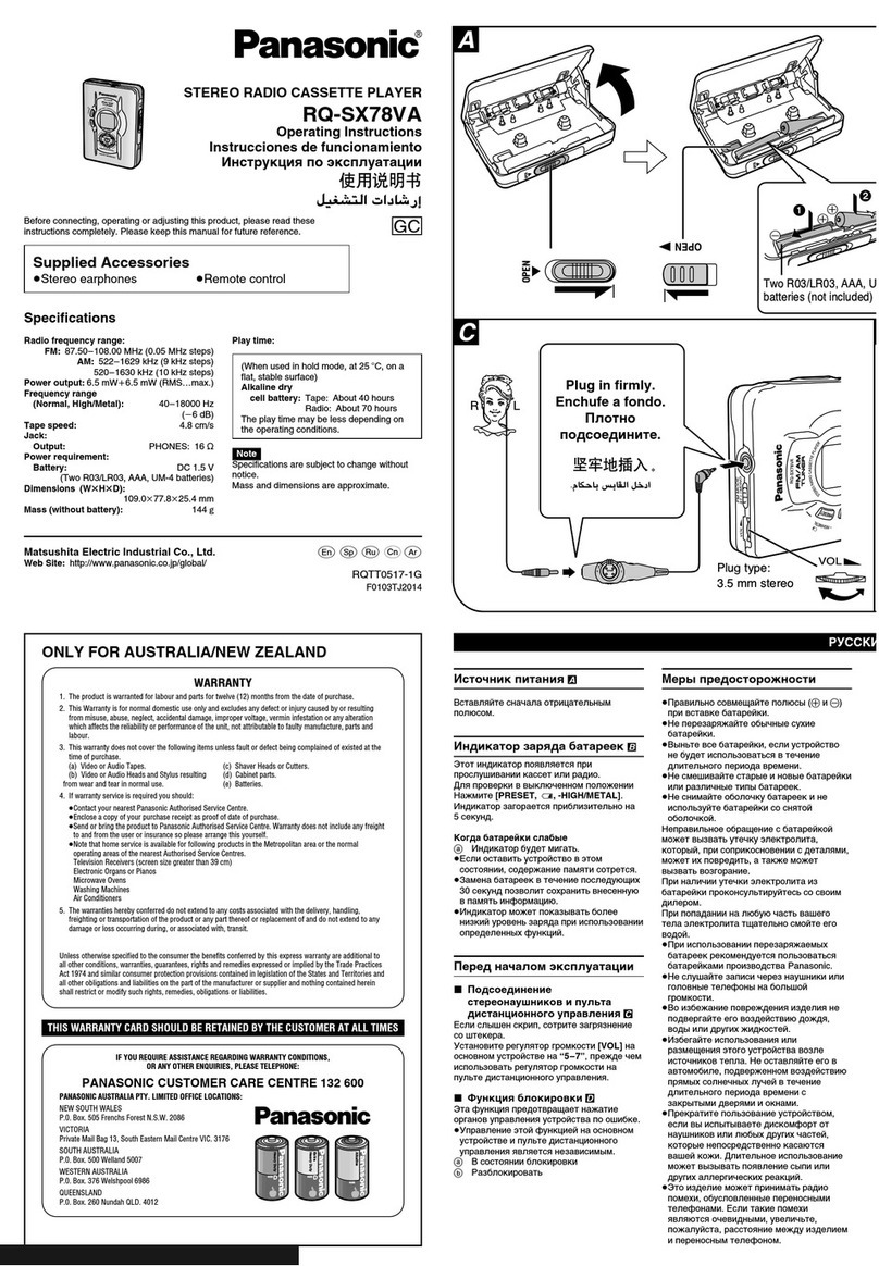 Panasonic RQ-SX78VA operating instructions