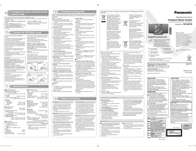 Panasonic SC-HC10 operating instructions