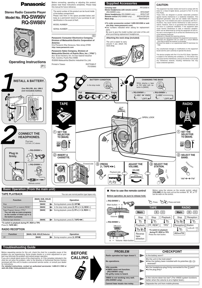 Panasonic RQ-SW88V operating instructions