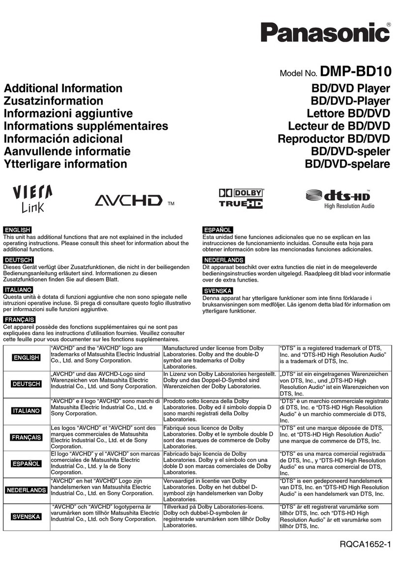 Panasonic DMP-BD10 - Blu-Ray Disc Player Installation manual