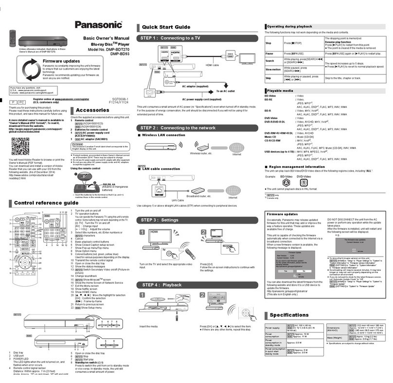Panasonic DMP-BD93 Installation and service instructions