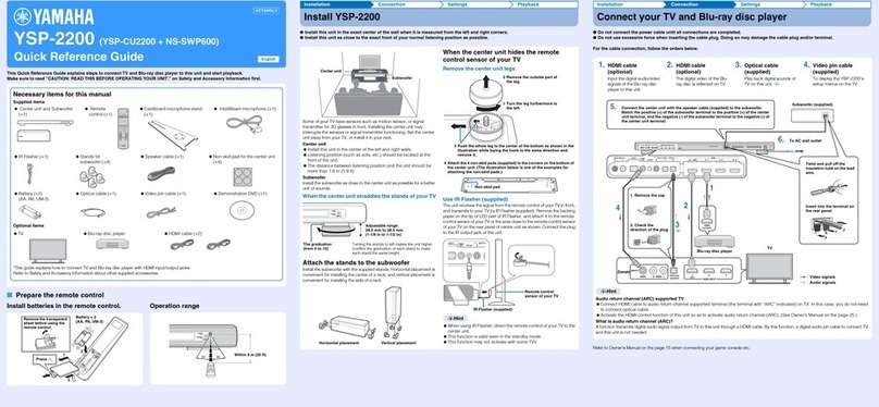 Yamaha YSP-2200 Quick reference guide
