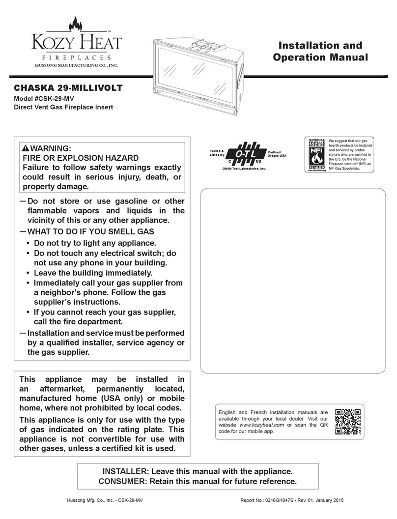 kozy heat #CSK-29-V Installation and operation manual