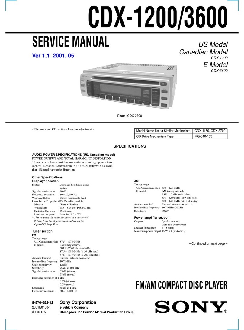 Sony CDX-1200 - Fm/am Compact Disc Player User manual Sony CDX-1200 - Fm/am Compact Disc Player User manual