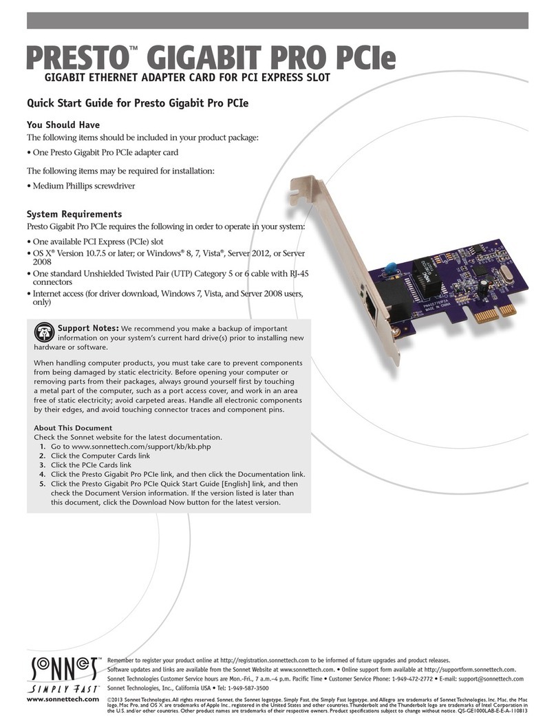 Sonnet Presto Gigabit Pro PCIe Operator's manual
