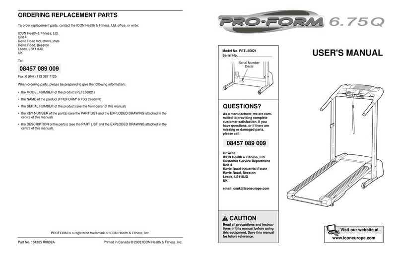 Pro-Form 6.750Q PETL56021 User manual