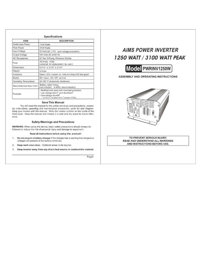 AIMS PWRINV1250W Assembly and operating instructions AIMS PWRINV1250W Assembly and operating instructions