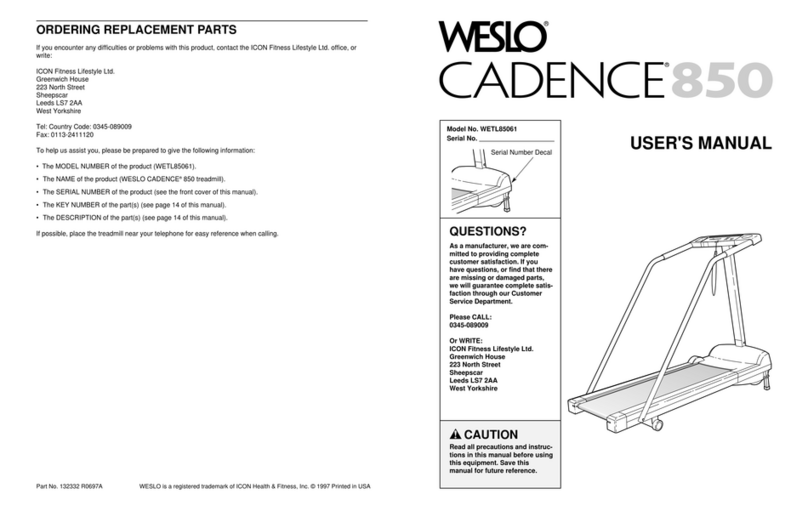 Weslo CADENCE 850 WETL85061 user manual
