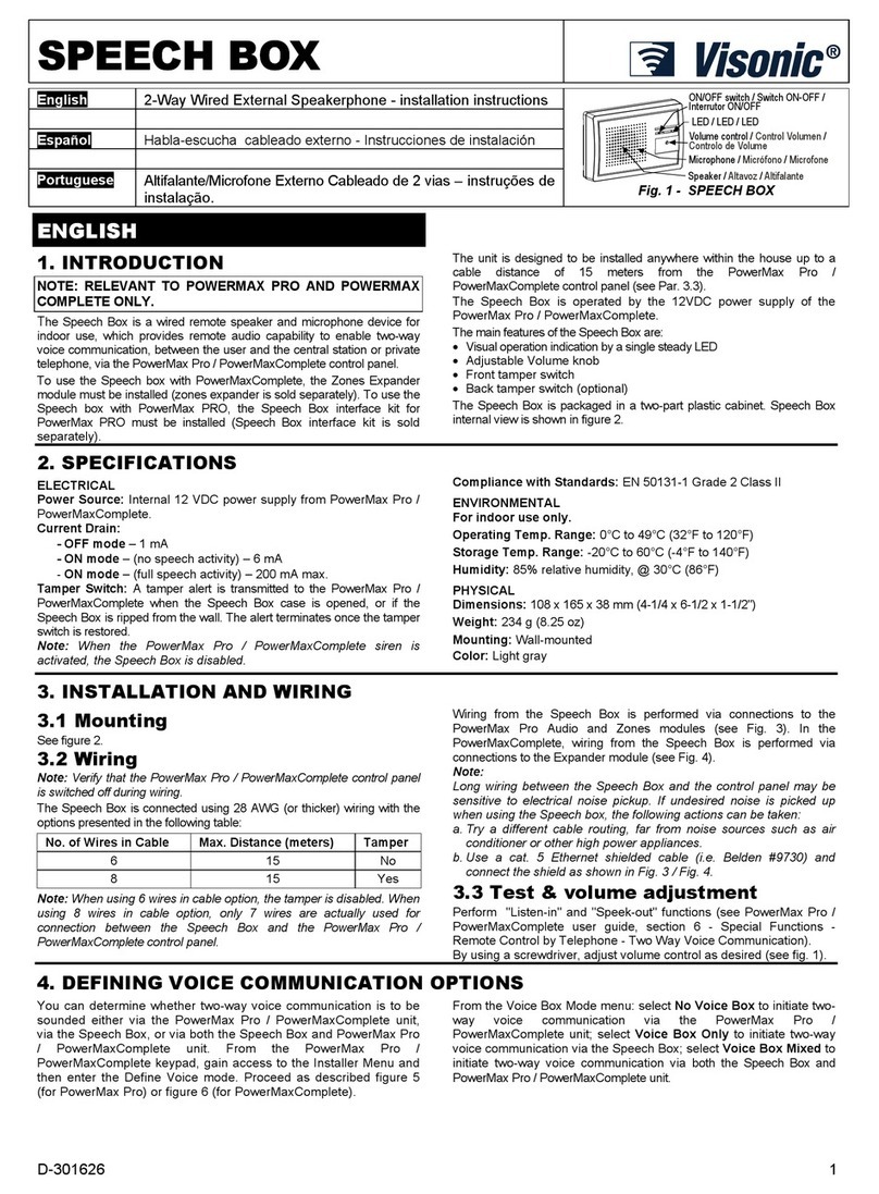 Visonic SPEECH BOX installation instructions