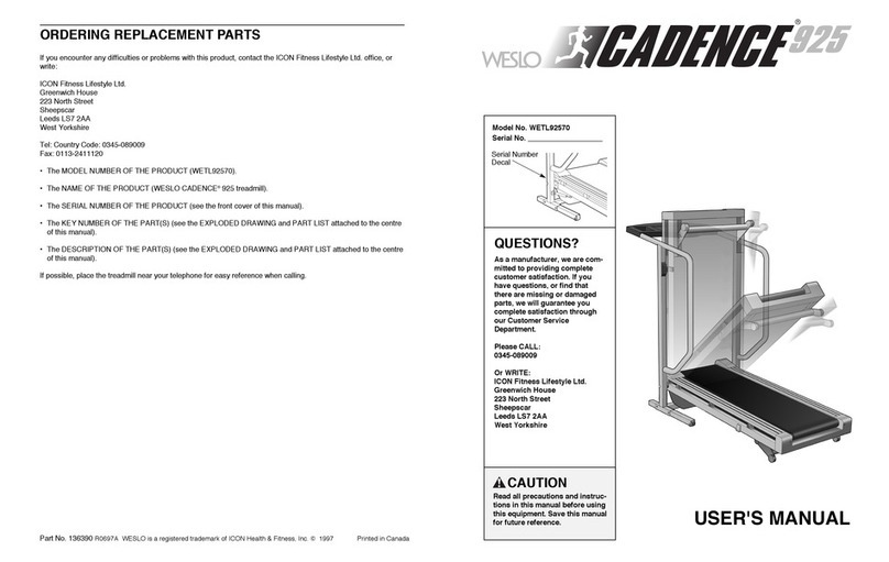 Weslo CADENCE 925 WETL92570 user manual
