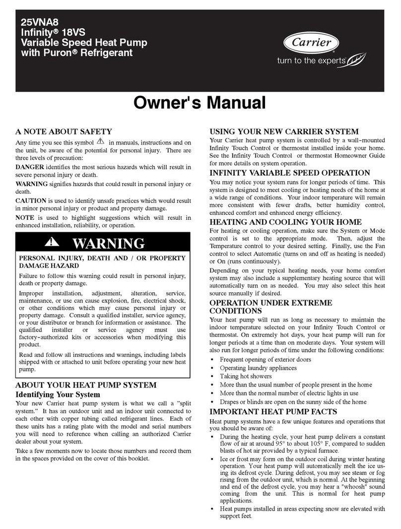 Carrier 25VNA8 infinity 18VS owner's manual