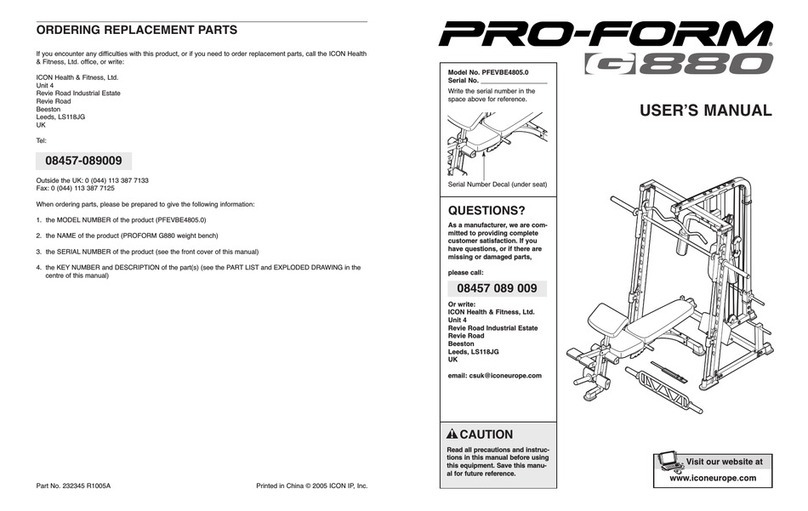 Pro-Form G880 PFEVBE4805.0 User manual