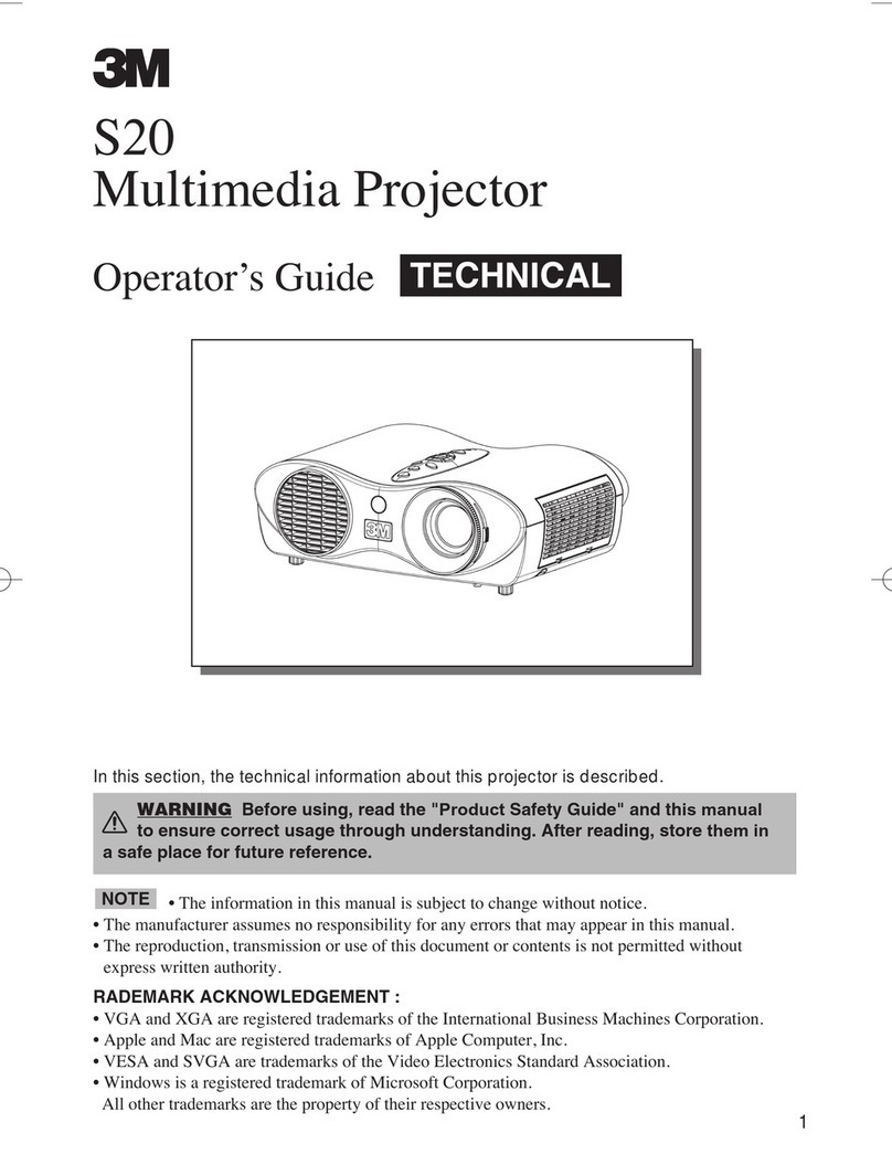 3M Multimedia Projector S20 Operator's guide
