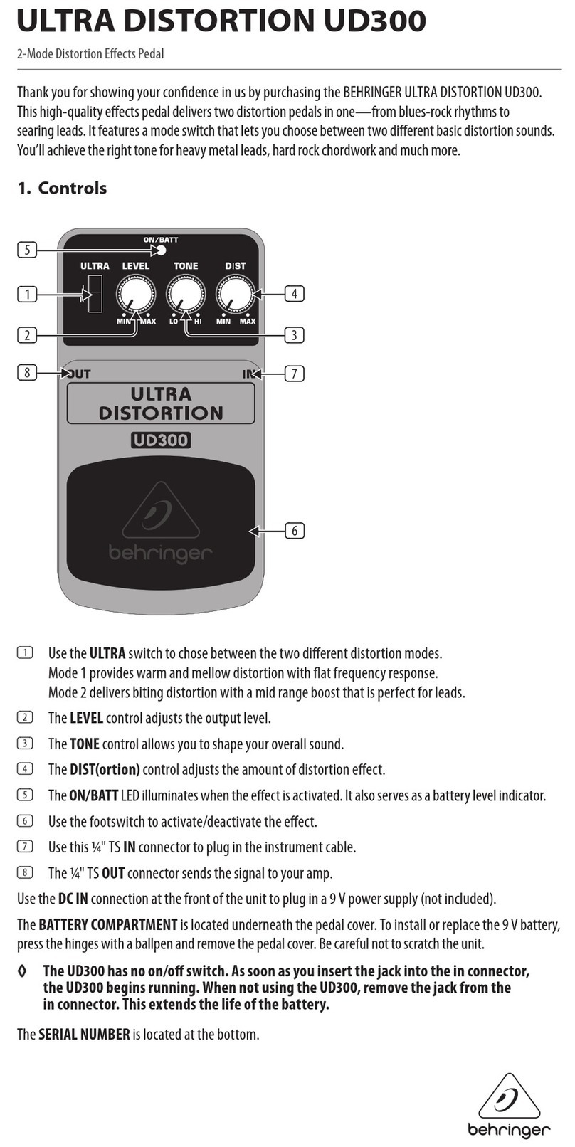 Behringer ULTRA DISTORTION UD300 User manual