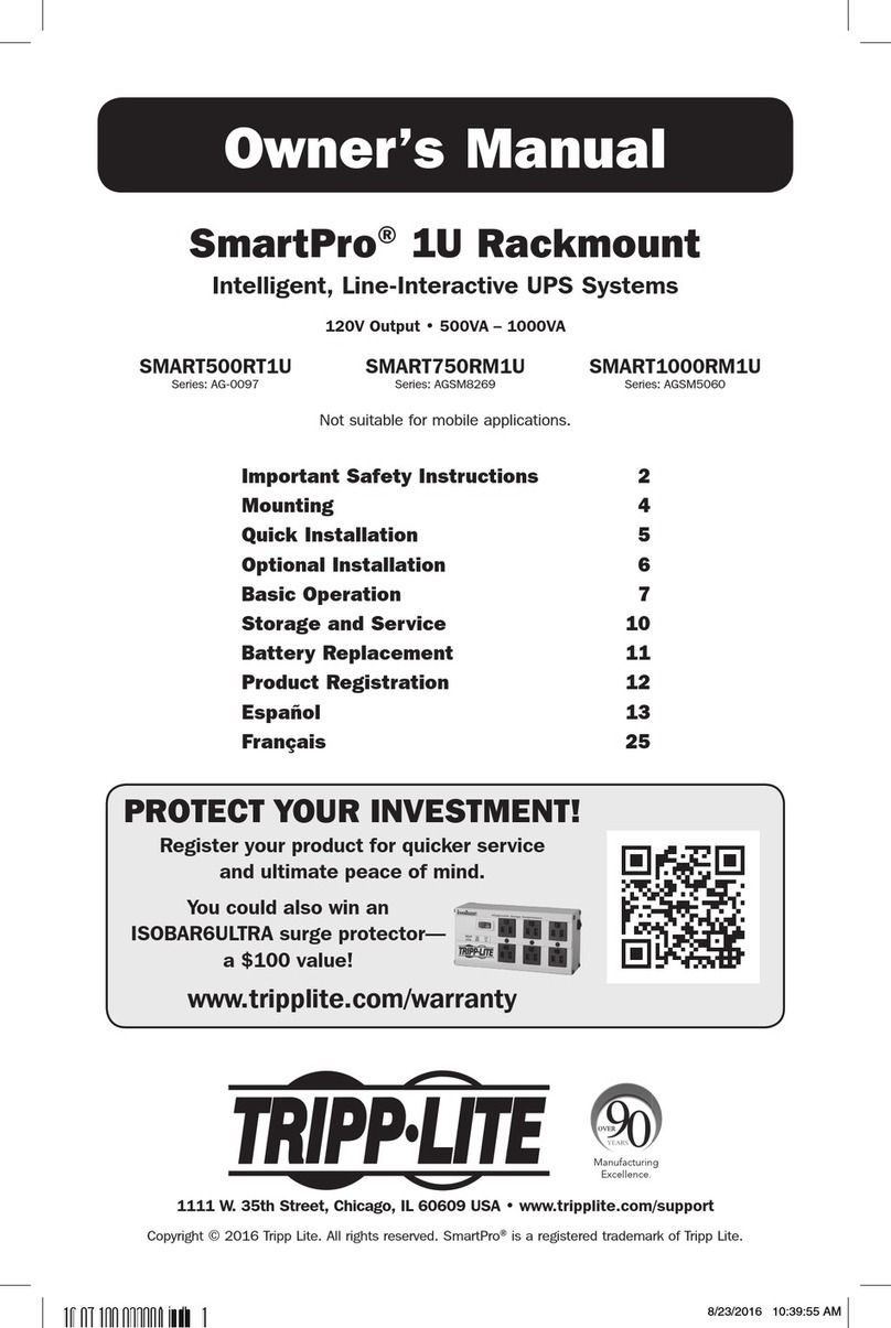 Tripp Lite SmartPro SMART500RT1U User manual Tripp Lite SmartPro SMART500RT1U User manual