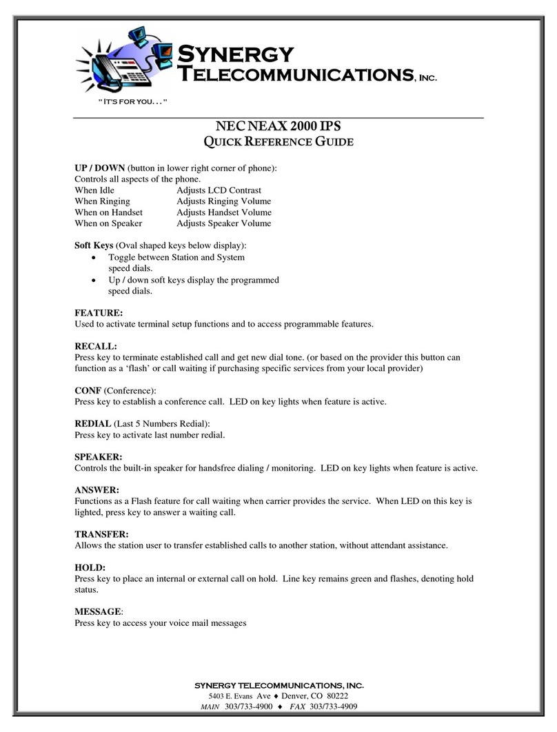 Synergy NEC NEAX 2000 IPS Quick reference guide