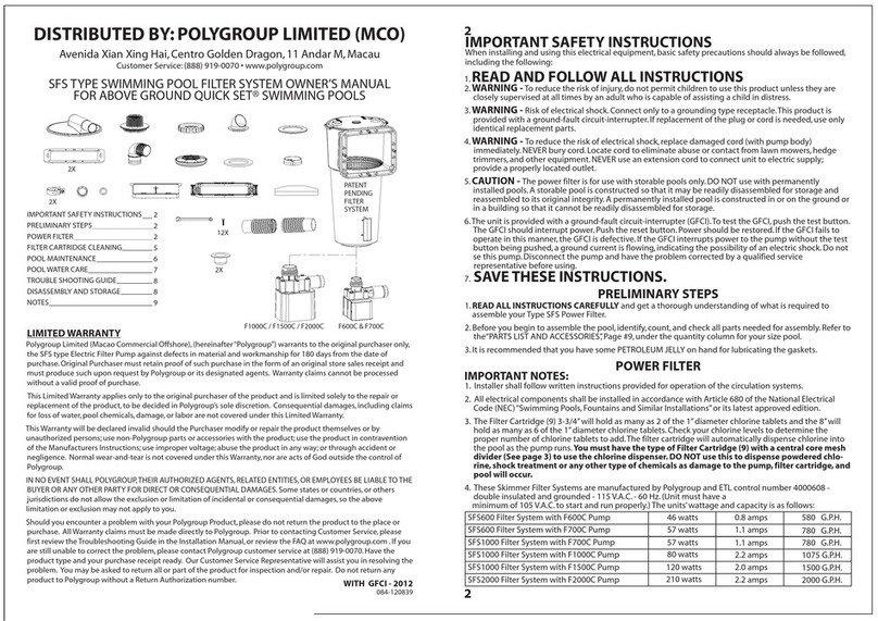 POLYGROUP LIMITED SFS600 Filter System with F600C Pump User manual