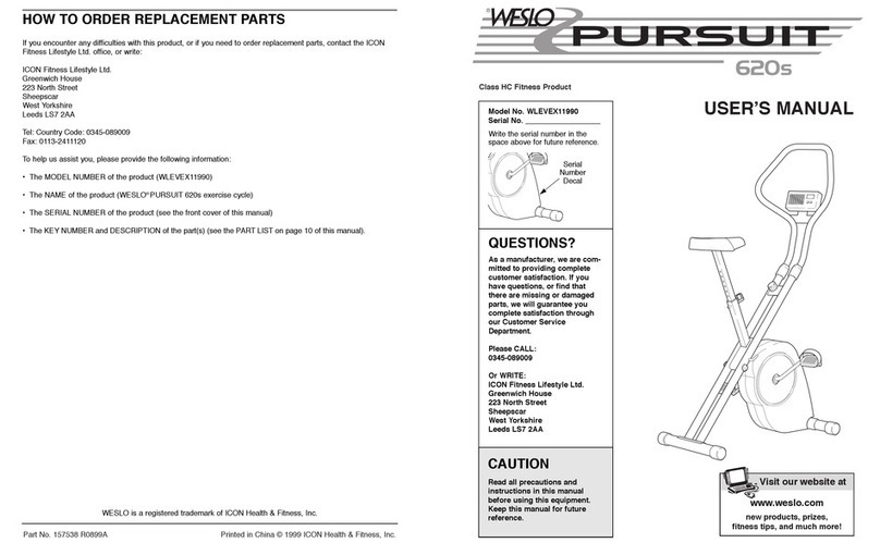 Weslo PURSUIT 620S WLEVEX11990 user manual