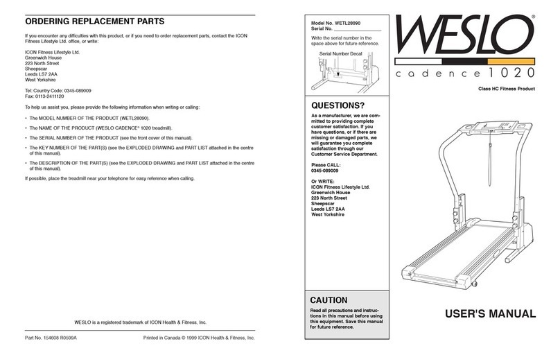 Weslo CADENCE 1020 WETL28090 User manual