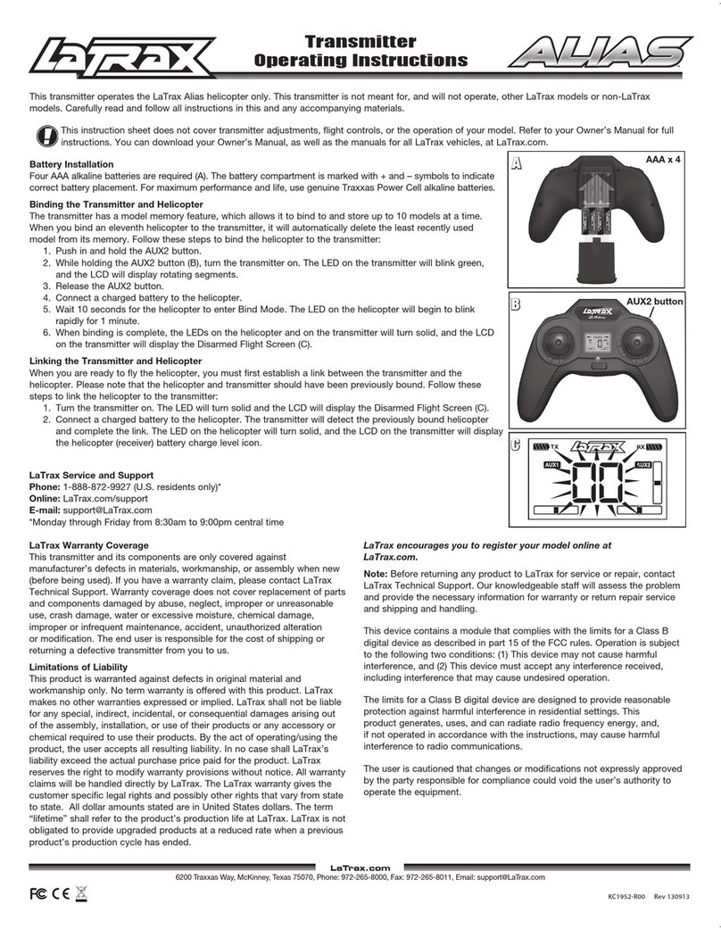 LaTrax Alias Transmitter operating instructions