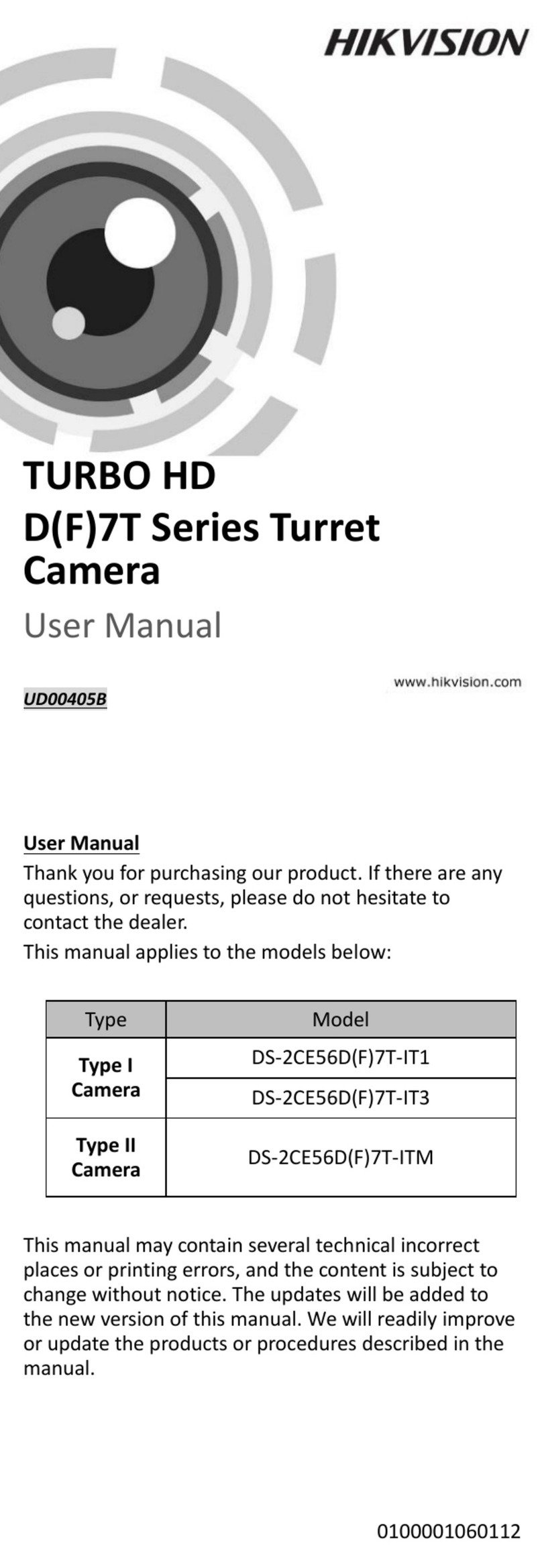 HIK VISION TURBO HD DS-2CE56D(F)7T-IT1 user manual