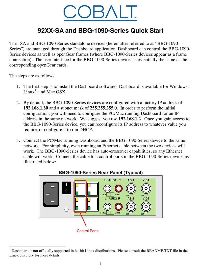 Cobalt Digital Inc 92XX-SA Quick start quide